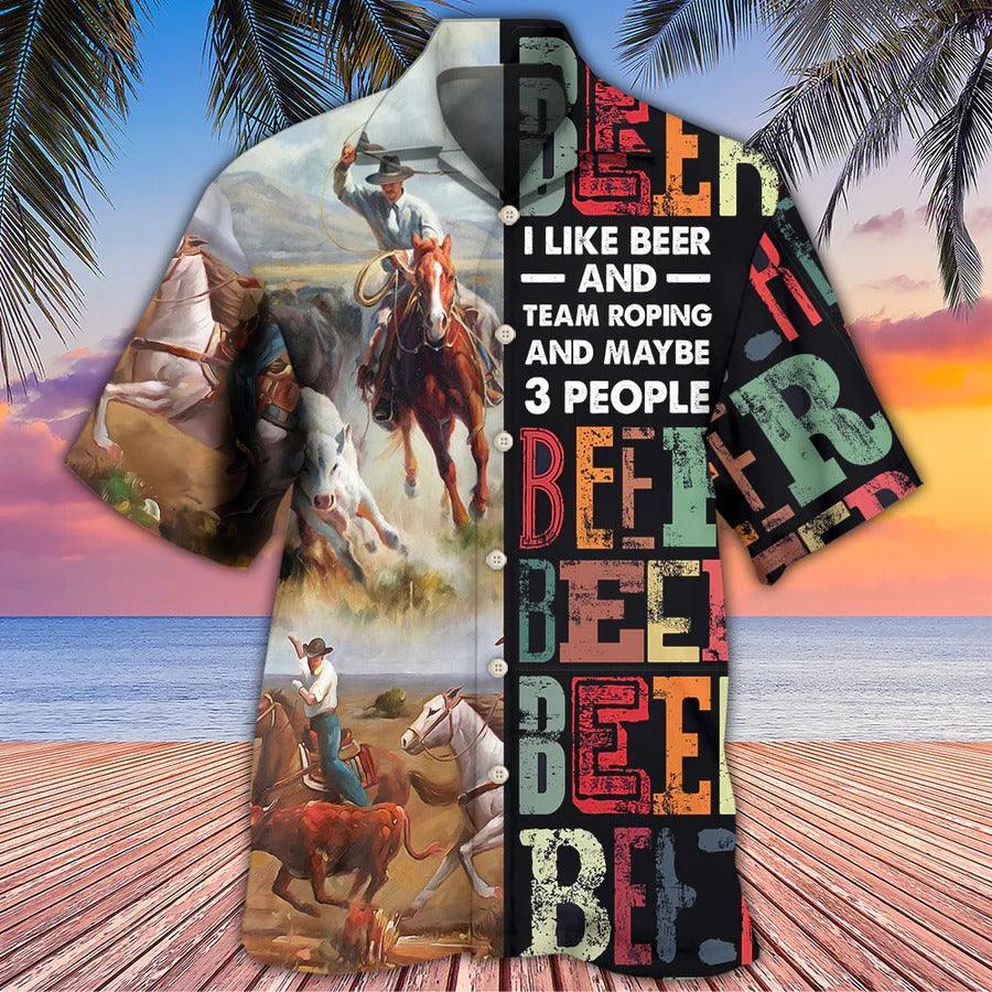 Horse Hawaiian Shirts For Summer - Horse Beer, I Like Beer And Team Roping Hawaiian Shirt - Perfect Gift For Men, Horse Lovers, Beer Lovers - Image 2