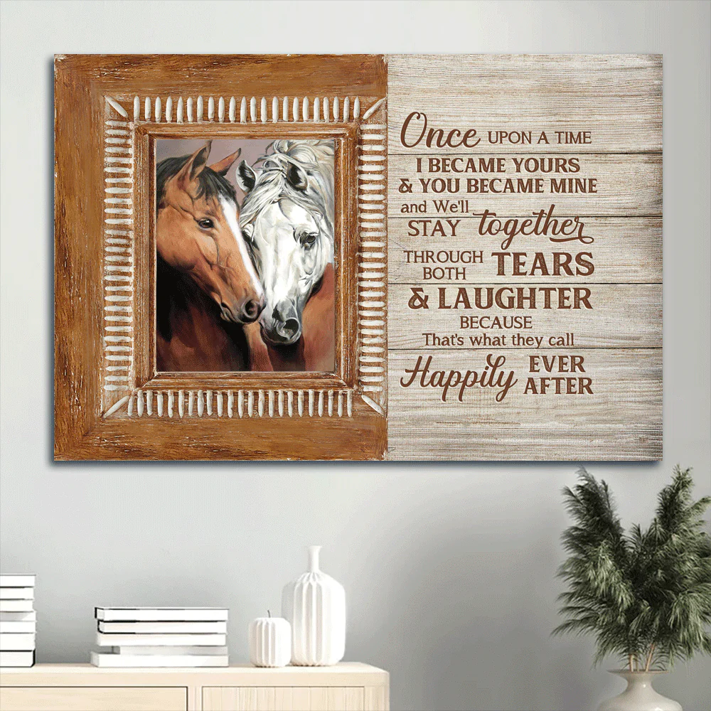 Horse Premium Wrapped Landscape Canvas - Beautiful Horse, Brown Window, Once Upon A Time - Perfect Gift For Members Family, Horse Lovers