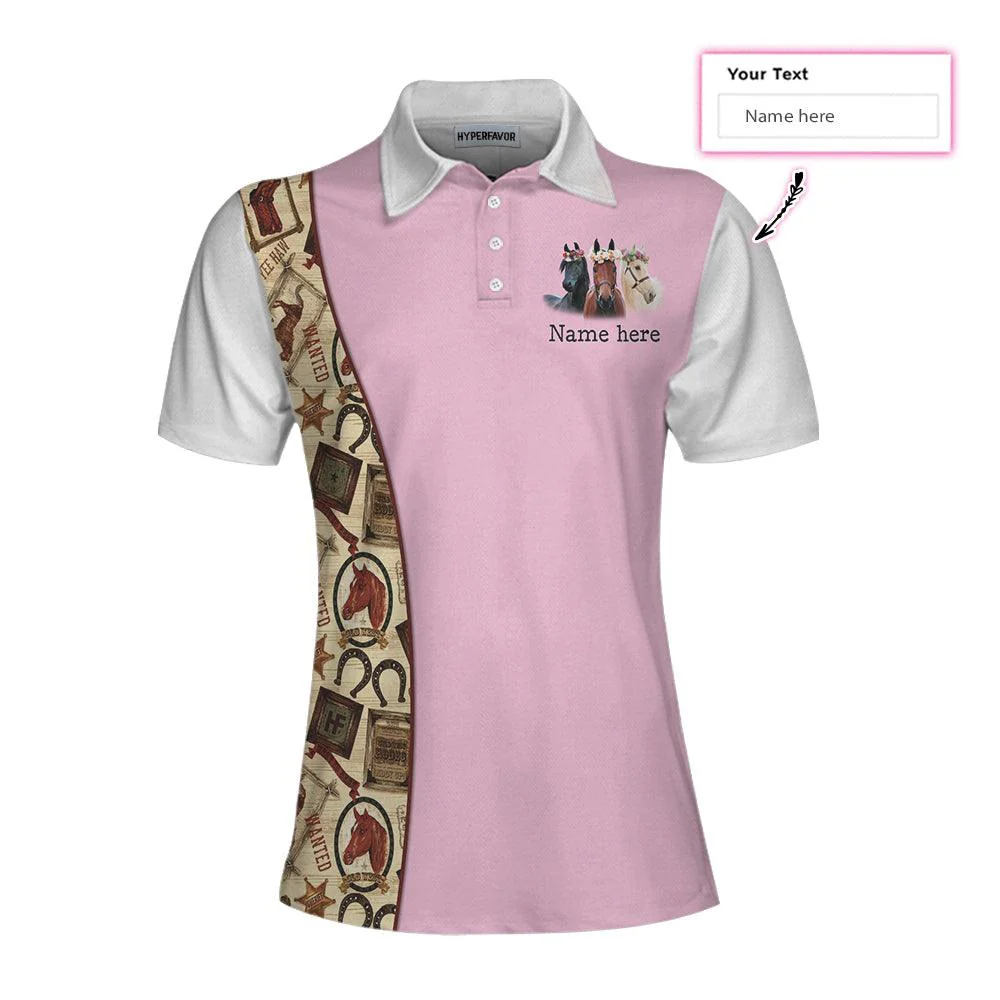 Horse Racing Custom Name Women Polo Shirt, Pink And White Weekend Forecast Personalized Women Polo Shirts, Gift For Ladies, Girls, Horse Racing Lovers