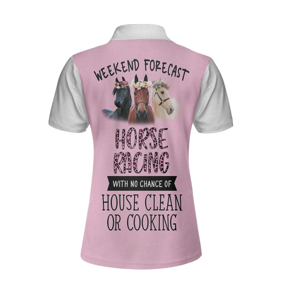 Horse Racing Custom Name Women Polo Shirt, Pink And White Weekend Forecast Personalized Women Polo Shirts, Gift For Ladies, Girls, Horse Racing Lovers - Image 2