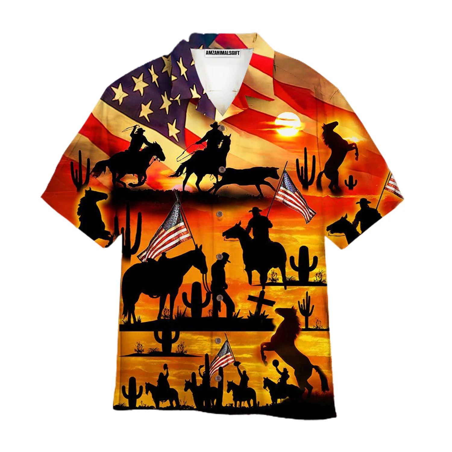 Horse Racing Hawaiian Shirt - Kentucky Derby Cowboy American Flag Hawaiian Shirt - Perfect Gift For Men, Horse Lovers, Horse Racing Lover - Image 2