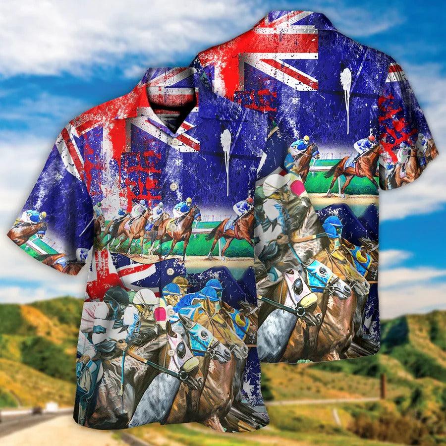 Horse Racing Hawaiian Shirts - Australian Flag, Horse Racing Hawaiian Shirt - Perfect Gift For Men, Horse Racing Lovers