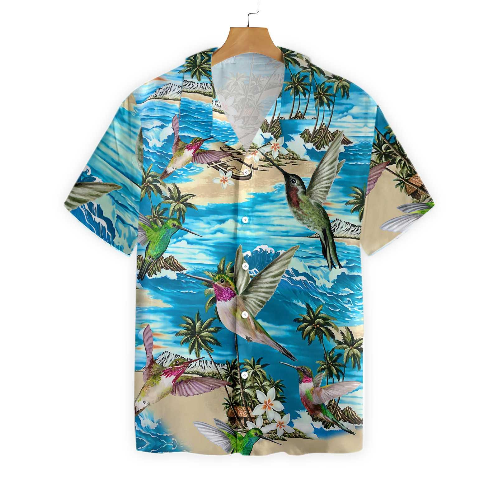 Hummingbird Hawaiian Shirts, Colorful Summer, Blue Beach Aloha Shirts For Men - Perfect Gift For Hummingbird Lovers, Friends, Family