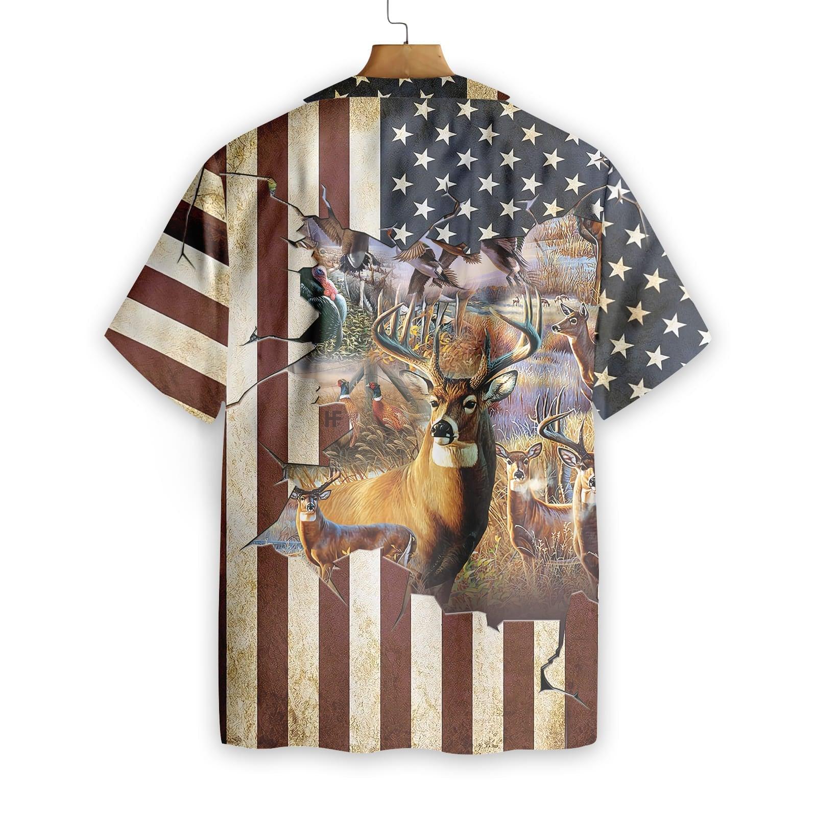 Hunting Hawaiian Shirts, American Flag Hunter, Deer Animals Aloha Shirts - Perfect Gift For Men, Family, Friends - Image 3