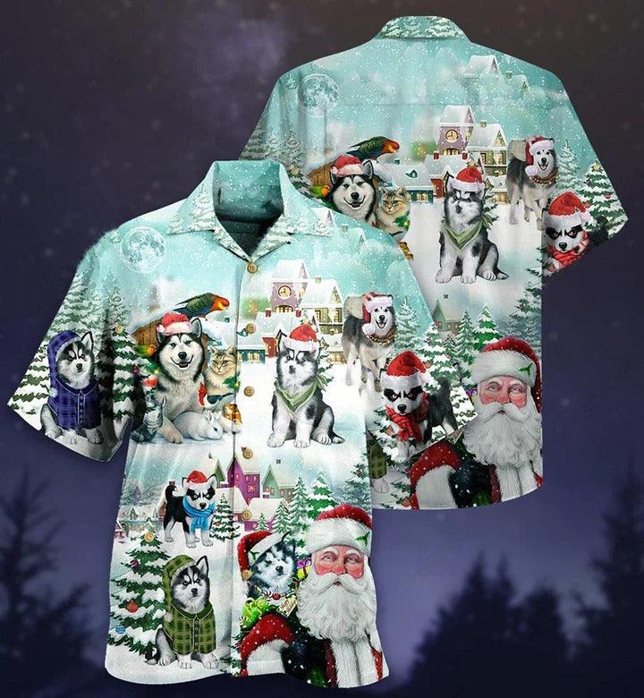 Husky Aloha Hawaii Shirt - Christmas Husky Merry Christmas Lovely Style Hawaiian Shirt For Summer - Perfect Gift For Dog Lovers, Friend, Family