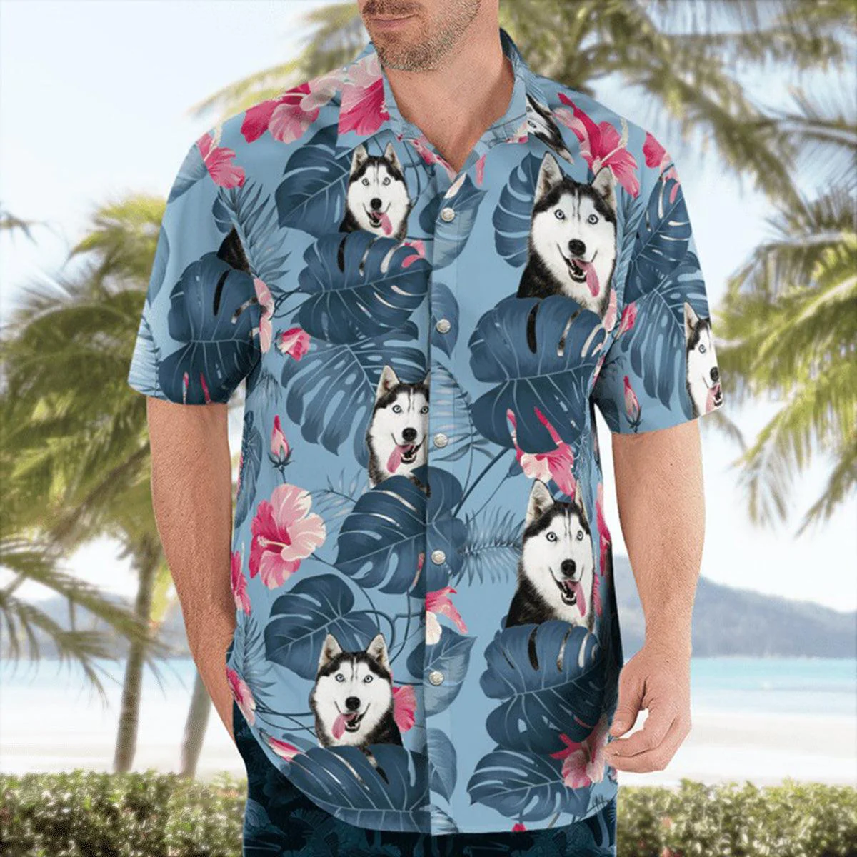 Husky Aloha Hawaiian Shirt, Husky Tropical Floral Pattern Aloha Shirt For Summer, Husky Hawaiian Shirt- Perfect Gift For Men, Women, Dog Lover, Friend - Image 3