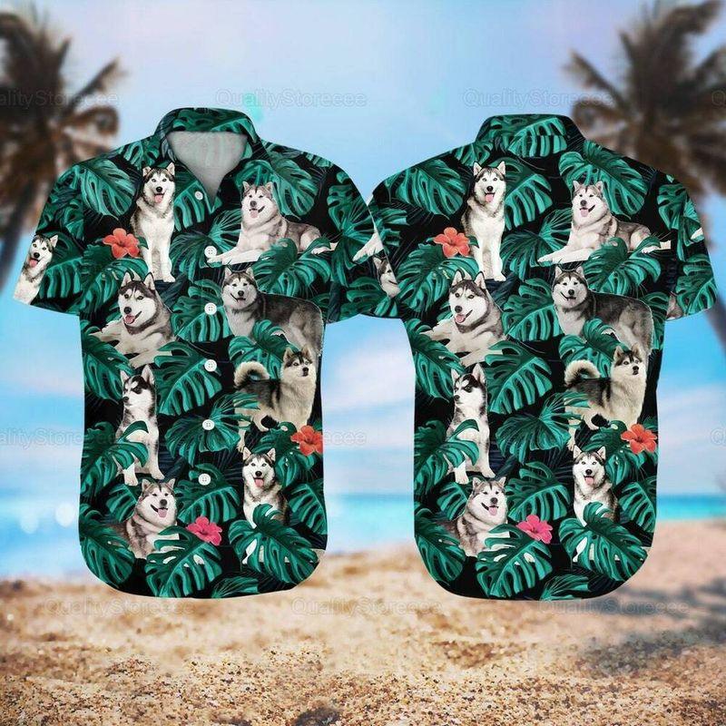 Husky Dog Aloha Hawaiian Shirt - Funny Husky Dog Pet Hawaiian Shirt, Tropical Leaves Pattern Hawaiian Shirt For Men & Women, Husky Lover
