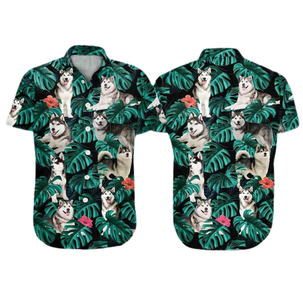 Husky Dog Aloha Hawaiian Shirt - Funny Husky Dog Pet Hawaiian Shirt, Tropical Leaves Pattern Hawaiian Shirt For Men & Women, Husky Lover - Image 2