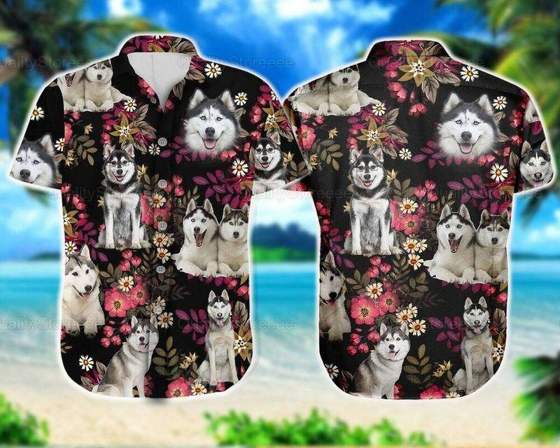 Husky Dog Aloha Hawaiian Shirt - Husky Pet Cute Hawaiian Shirt, Flowers Floral Pattern Hawaiian Shirt For Men & Women, Husky Lover