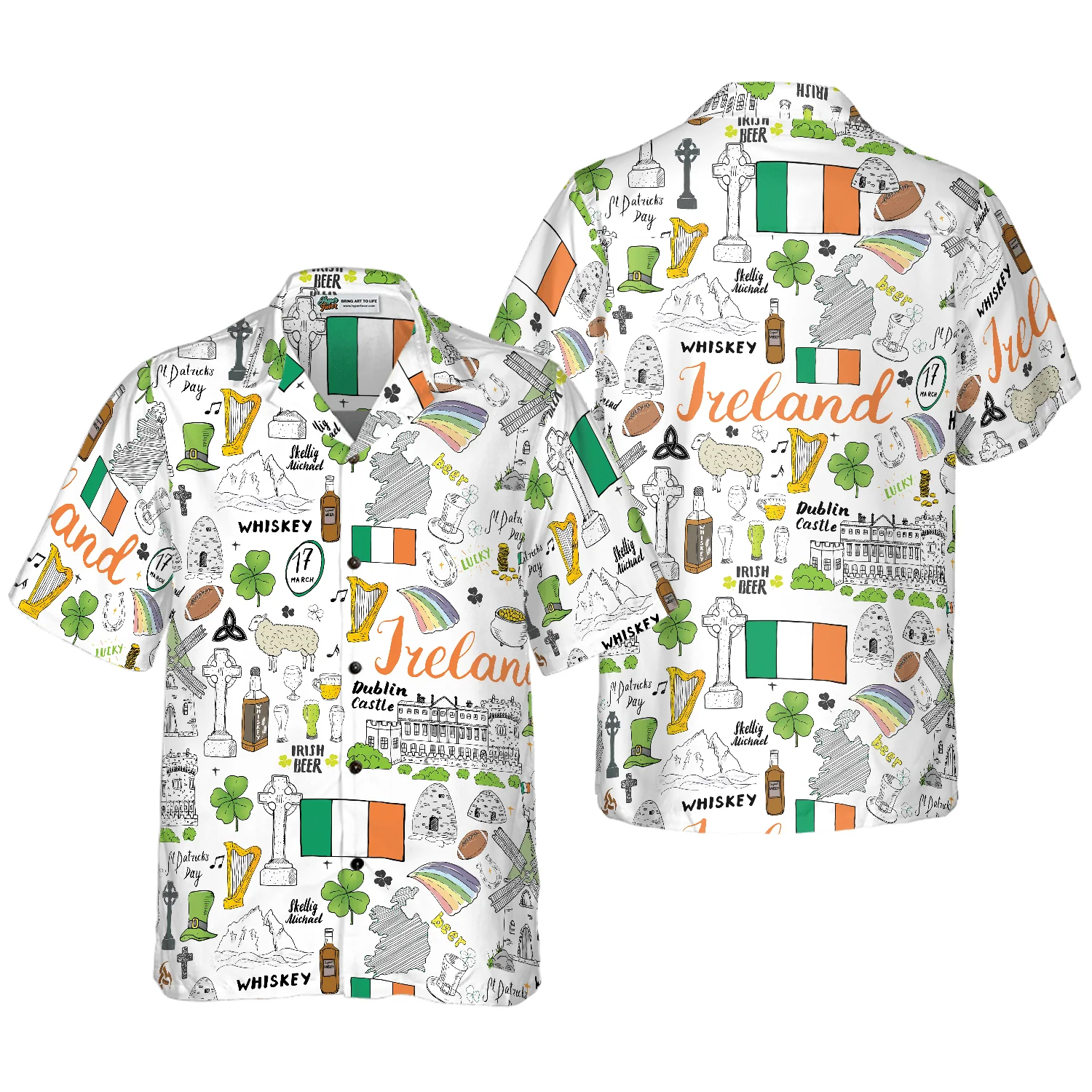 I Love Ireland Doodle Hawaiian Shirt, Colorful Summer Aloha Shirts For Men Women, Perfect Gift For Husband, Wife, Boyfriend, Girlfriend - Image 2