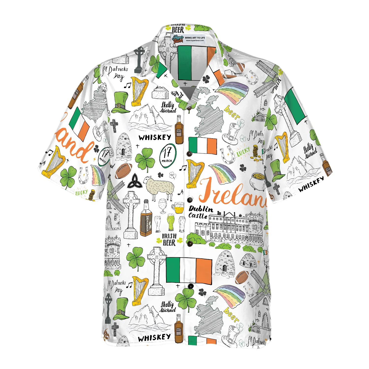 I Love Ireland Doodle Hawaiian Shirt, Colorful Summer Aloha Shirts For Men Women, Perfect Gift For Husband, Wife, Boyfriend, Girlfriend - Image 4