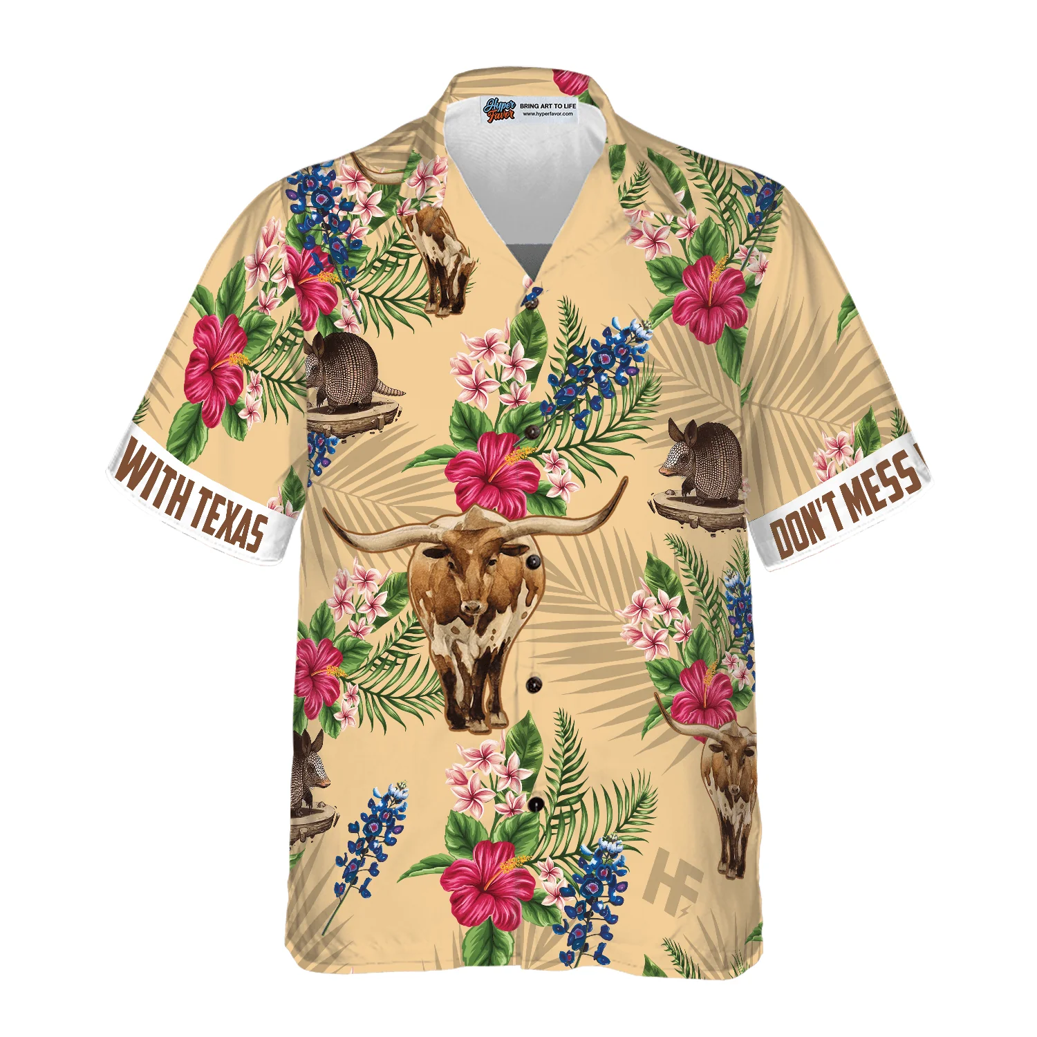 Insignia Bluebonnet Texas Hawaiian Shirt, Don't Mess With Texas Armadillo and Longhorn, Texas Home, Summer Aloha Shirt Perfect Gift For Men Women - Image 4