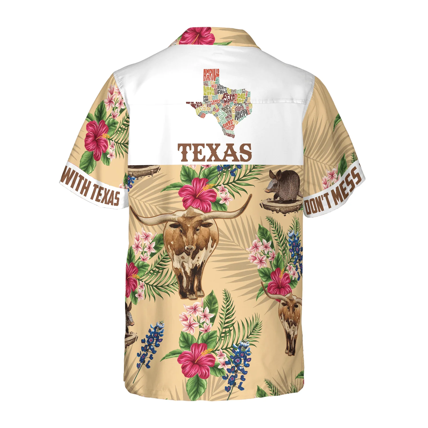 Insignia Bluebonnet Texas Hawaiian Shirt, Don't Mess With Texas Armadillo and Longhorn, Texas Home, Summer Aloha Shirt Perfect Gift For Men Women - Image 7