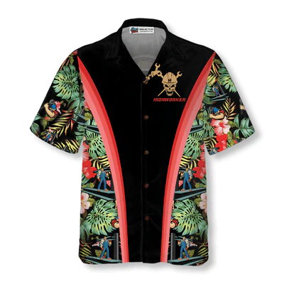 Ironworker Hawaiian Shirt, Ironworker Tropical Floral Aloha Shirt For Men - Perfect Gift For Men, Ironworker, Husband, Boyfriend, Friend, Family - Image 2