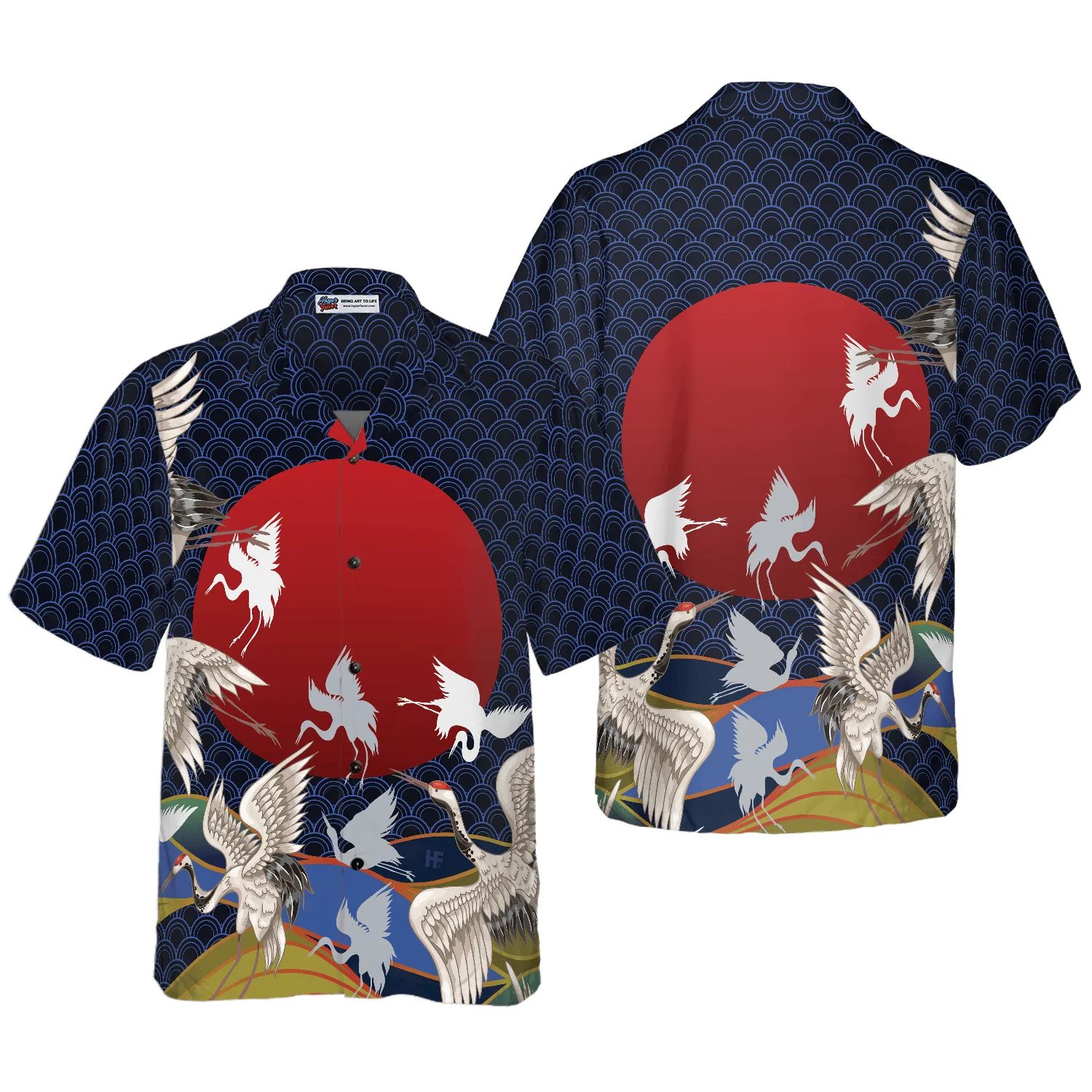 Japanese Cranes Hawaiian Shirt, Colorful Summer Aloha Shirts For Men Women, Perfect Gift For Husband, Wife, Boyfriend, Girlfriend