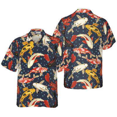 Koi Fish Pattern Hawaiian Shirt, Colorful Koi Fish Aloha Shirt For Men - Perfect Gift For Koi Lovers, Husband, Boyfriend, Friend, Family