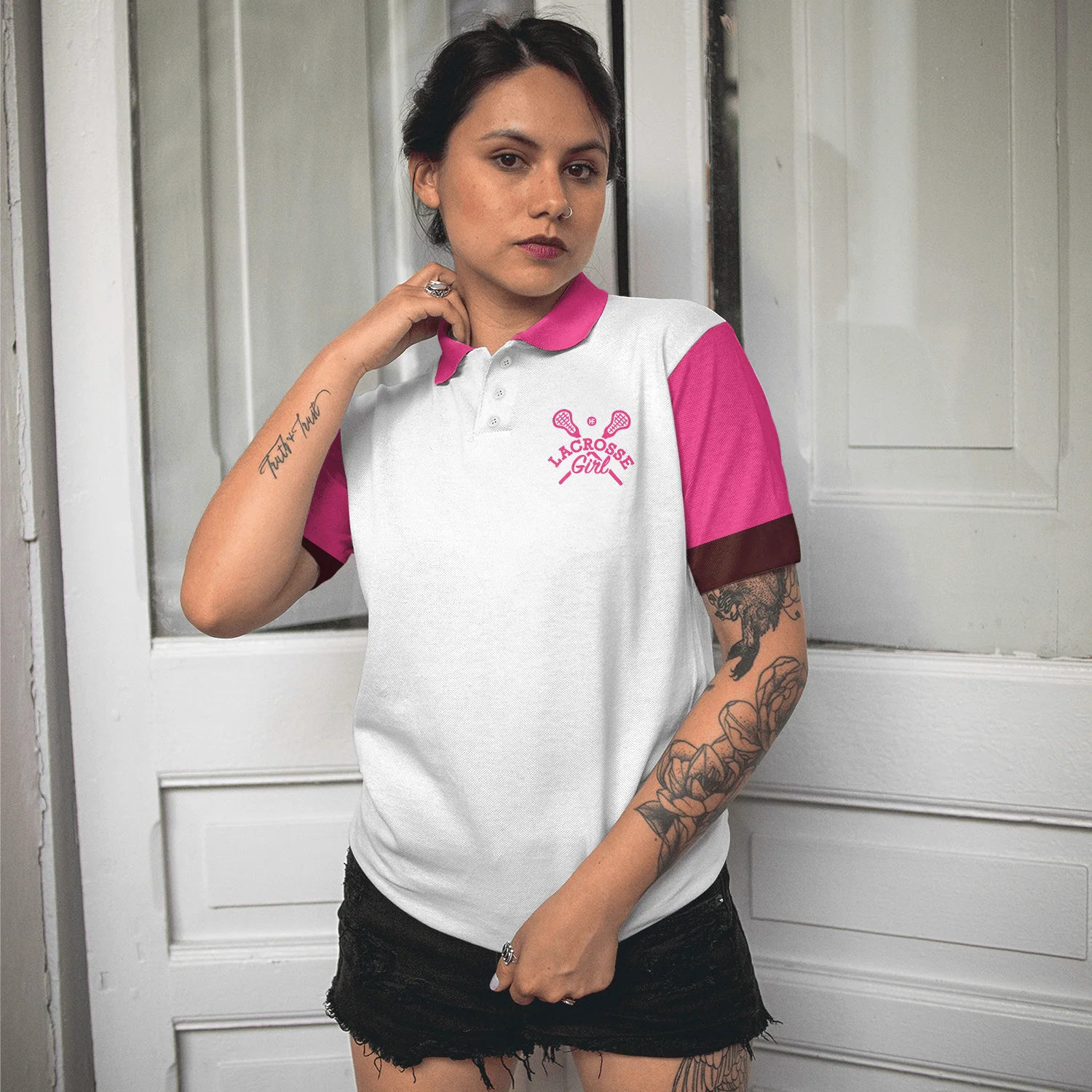 Lacrosse Women Polo Shirt, Don't Let Skirt Fool You White And Pink Lacrosse Women Polo Shirts, Best Gift For Lacrosse Lovers, Ladies - Image 7