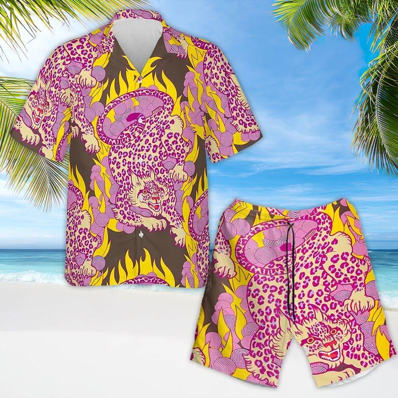 Leopard Aloha Hawaiian Shirt - Pink Leopard Pattern On Fire Hawaiian Shirt, Wildlife Animal Hawaiian Shirt For Men & Women, Leopard Lover