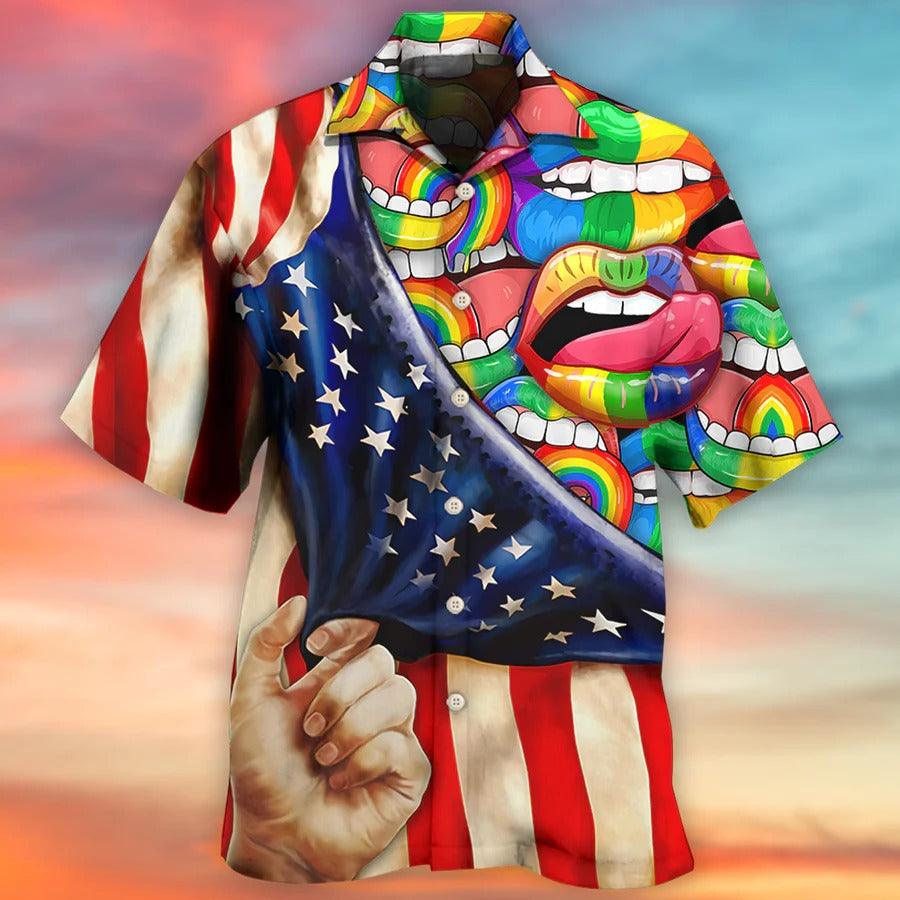 LGBT Aloha Hawaiian Shirt For Summer - LGBT Lip Love Style Hawaiian Shirt - US Flag Hawaiian Shirt - Perfect Gift For LGBT - Image 2