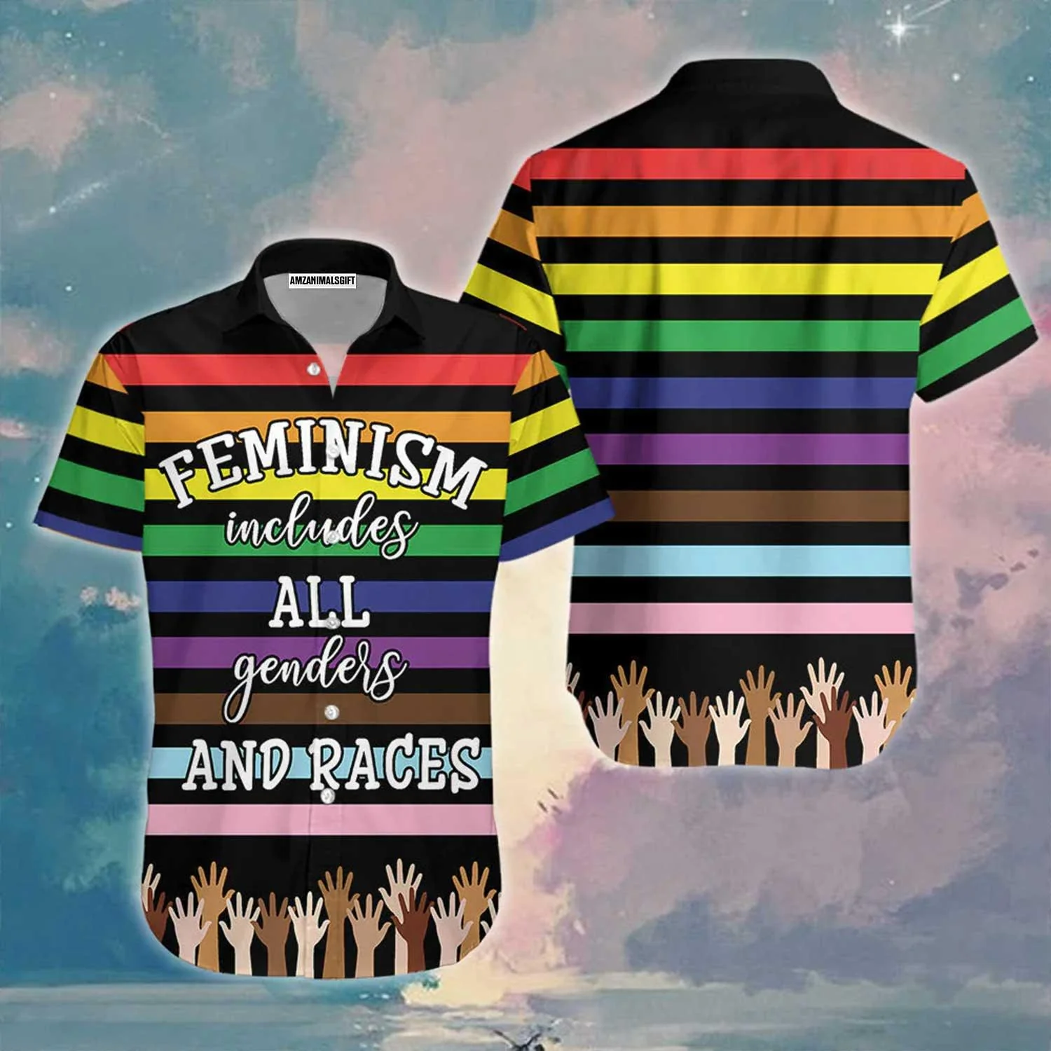 LGBT Aloha Hawaiian Shirts For Summer, Feminism Happy LGBT Pride Month Colorful Rainbow Hawaiian Shirts, Gift For Gaymer And Lesbian