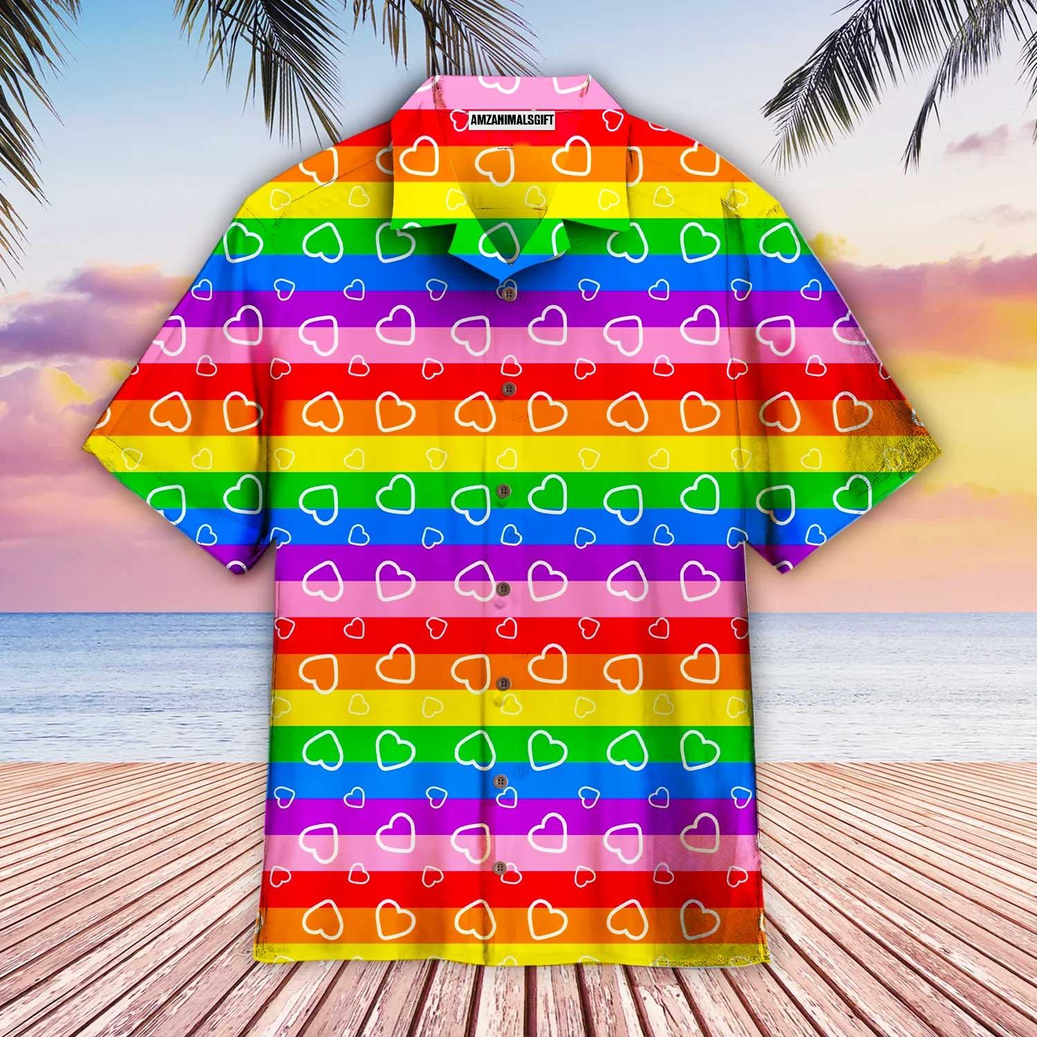 LGBT Aloha Hawaiian Shirts For Summer, Heart Rainbow Colorful LGBT Pride Aloha Hawaiian Shirts For Men Women, Perfect Gift For Friend, Team, Family