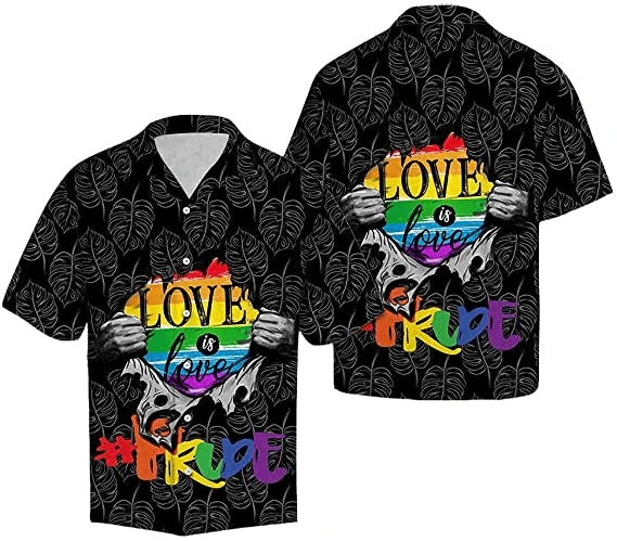 LGBT Aloha Hawaiian Shirts For Summer, Leaves Pattern Pride Colorful Rainbow LGBT Hawaiian Shirts, Gift For Gaymer And Lesbian - Love Is Love