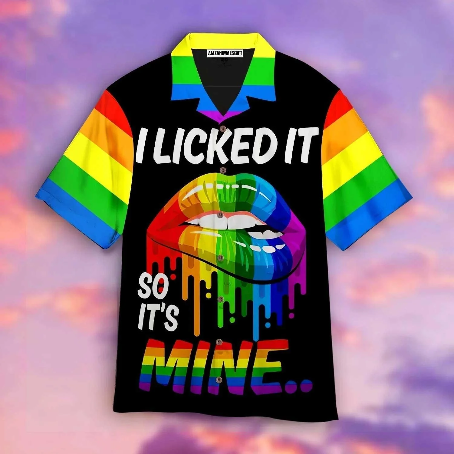 LGBT Aloha Hawaiian Shirts For Summer, Lips Rainbow Colorful Hawaiian Shirts, LGBT Pride Aloha Hawaiian Shirts For Men Women - I Licked It So It Mine
