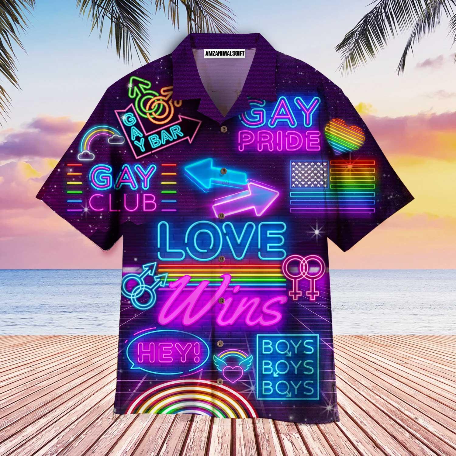 LGBT Aloha Hawaiian Shirts For Summer, Love Wins Pride Month Rainbow Colorful LGBT Hawaiian Shirts, Gift For Gaymer And Lesbian, Friend