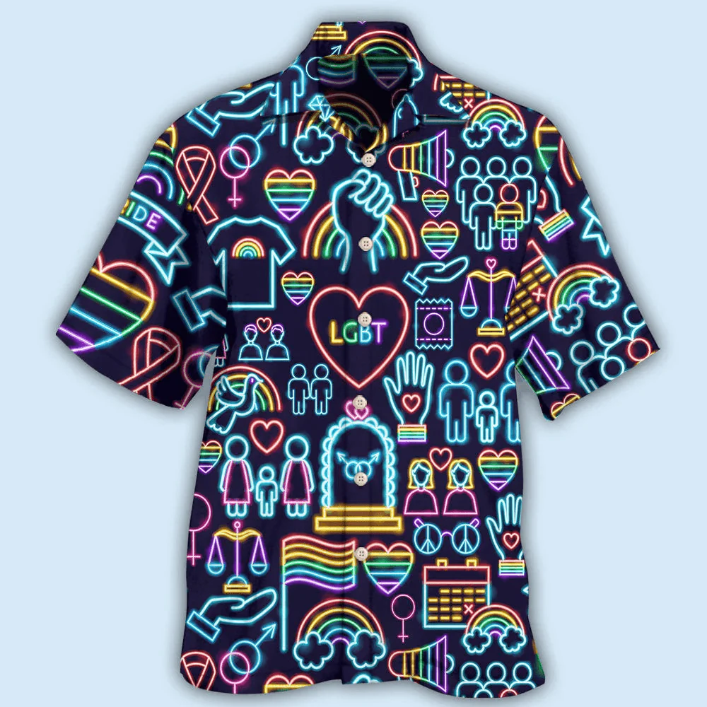 LGBT Aloha Hawaiian Shirts For Summer, Symbols Neon Colorful Rainbow LGBT Pride Hawaiian Shirts, Gift For Couple Gaymer And Lesbian, Friend