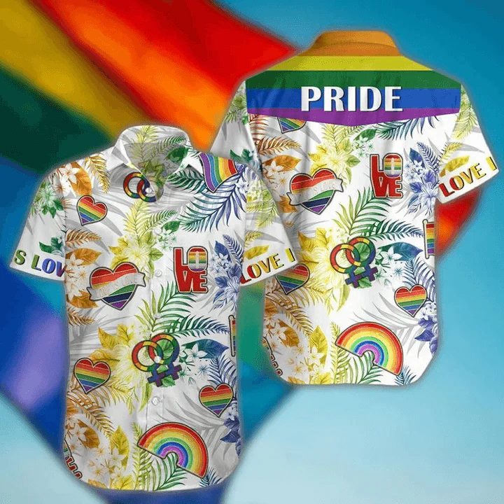 LGBT Aloha Hawaiian Shirts For Summer, Tropical Heart Love Pattern Colorful Rainbow LGBT Hawaiian Shirts, Gift For Couple Gaymer And Lesbian, Friend