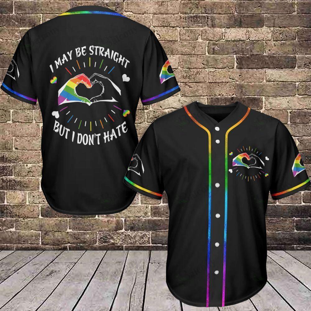 LGBT Baseball Jersey, Hand Heart Pride Colorful Of LGBT Baseball Jersey, Gift For Gaymer And Lesbian - I Maybe Straight But I Don't Hate