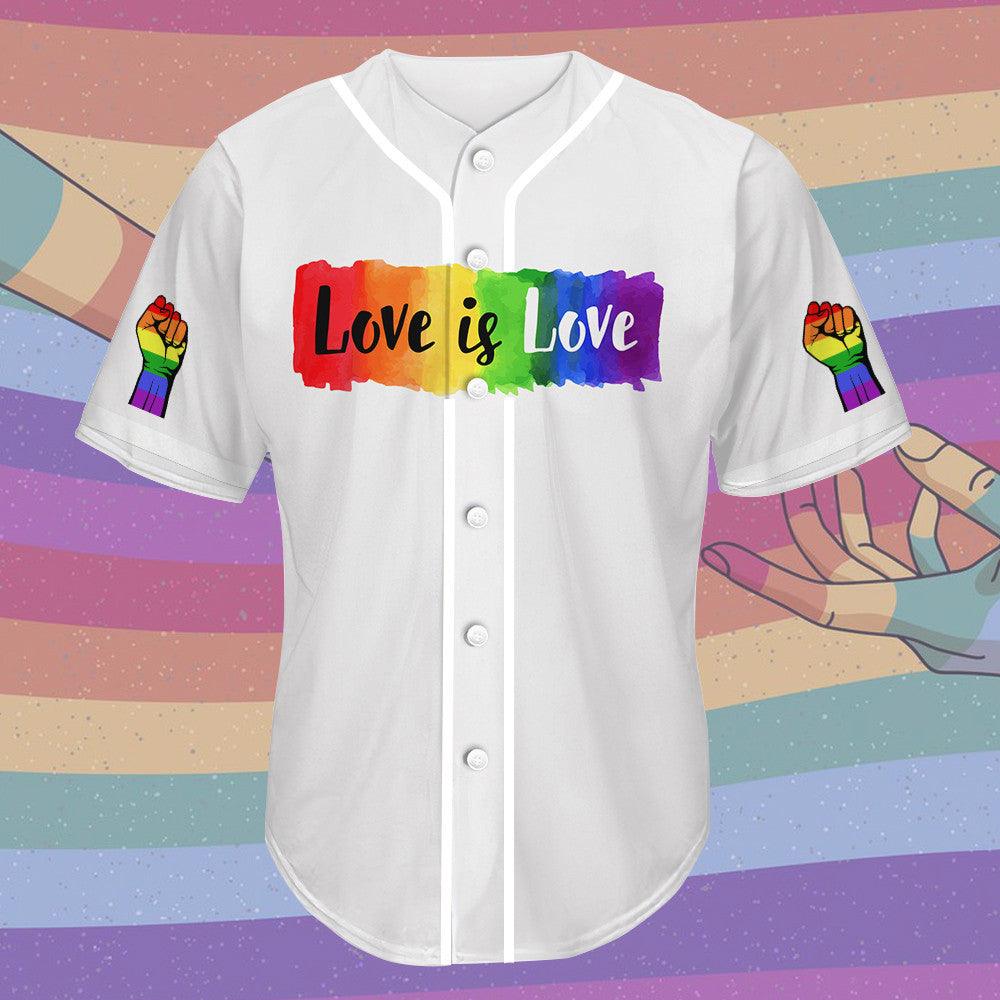 LGBT Baseball Jersey, Love Is Love Color Hand, Pride Colorful Of LGBT White Baseball Jersey, Gift For Gaymer And Lesbian - Image 2