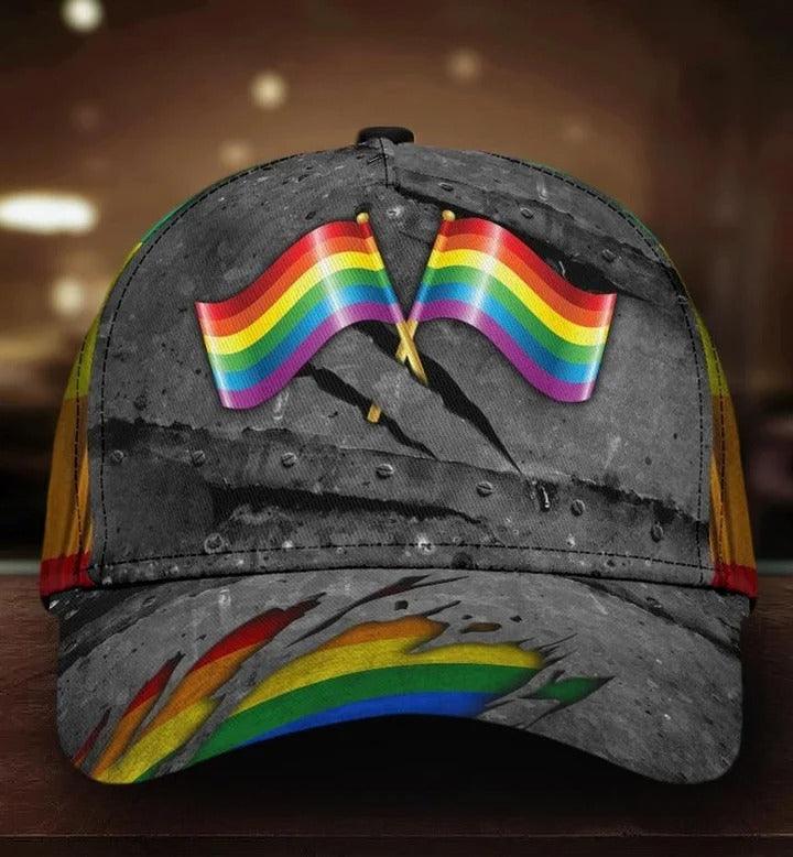 LGBT Cap, LGBT Crack Pattern Rainbow Flag Classic Cap Hat For Men And Women, Perfect LGBT Gift For Friend, LGBT Pride Month