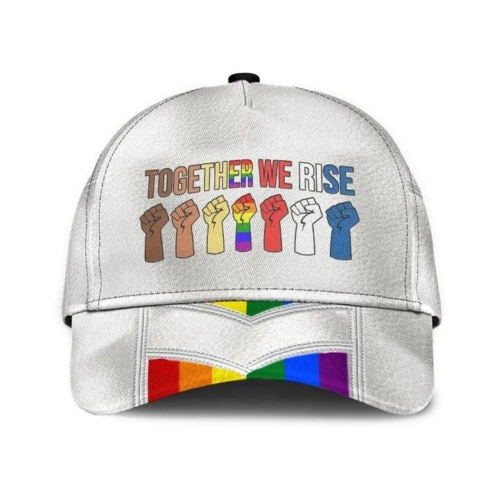 LGBT Cap, Powerful Together We Rise LGBT Rainbow Classic Cap Hat For Men And Women, Perfect LGBT Gift For Friend, LGBT Pride Month