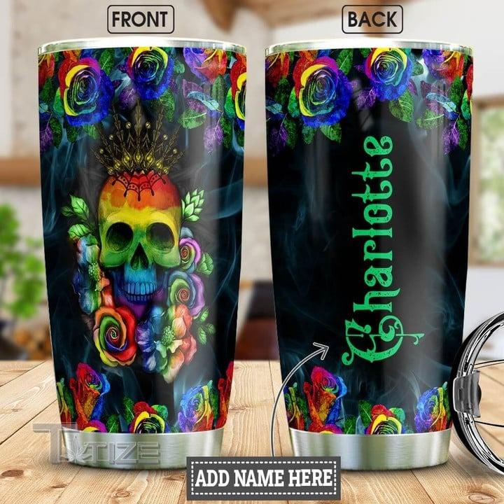 LGBT Custom Name Tumbler - Colorful Skull , Rainbow Rose Lgbt Personalized Tumbler, Gift For LGBT, Rose Lover