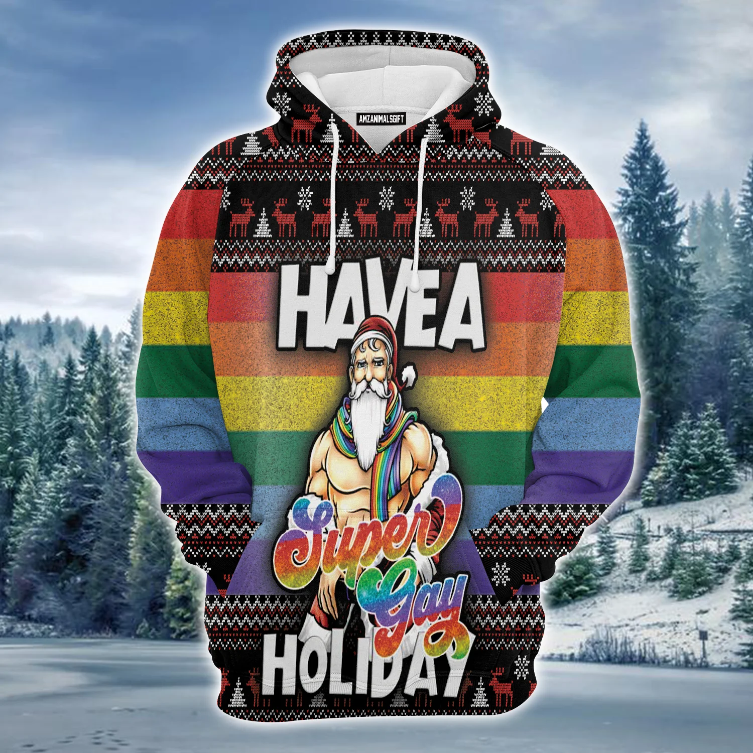 LGBT Premium Christmas Hoodie, Santa Have A Super Gay Holiday Unisex Hoodie For Men & Women - Perfect Gift For Christmas, Friends, LGBT - Image 2