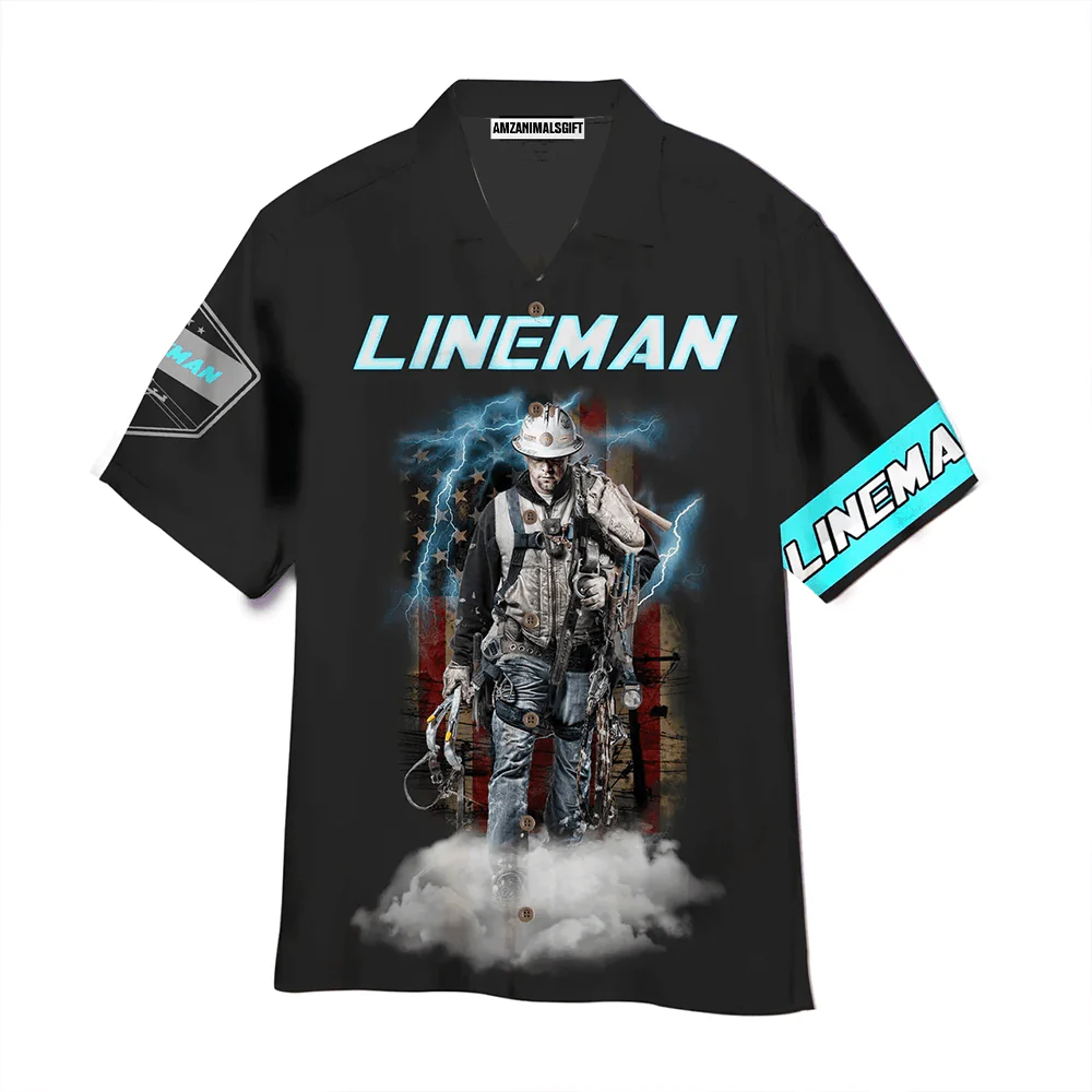 Lineman American Flag Patriotic Cool Aloha Hawaiian Shirts For Men Women, 4th Of July Gift For Summer, Friend, Family, Independence Day, Lineman Lover