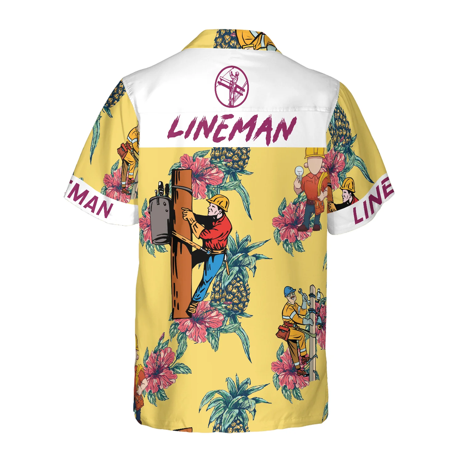 Lineman Pineapple Seamless Pattern Hawaiian Shirt, Colorful Summer Aloha Shirt For Men Women, Perfect Gift For Friend, Family, Husband, Wife - Image 2