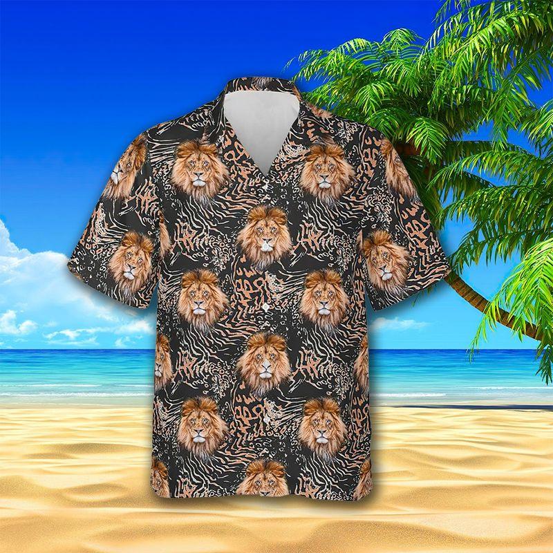 Lion Aloha Hawaiian Shirts For Summer, Lion Head Pattern Leopard Hawaiian Set For Men Women, Funny Gift For Lion Lovers, Friend, Family, Team - Image 2