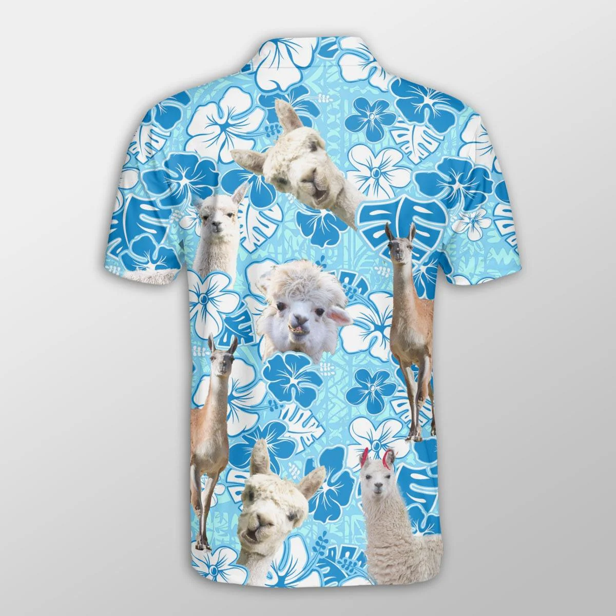 Llama Men Polo Shirts For Summer - Llama Blue Floral Button Shirts For Men - Perfect Gift For Llama Lovers, Summer Lovers - Image 2