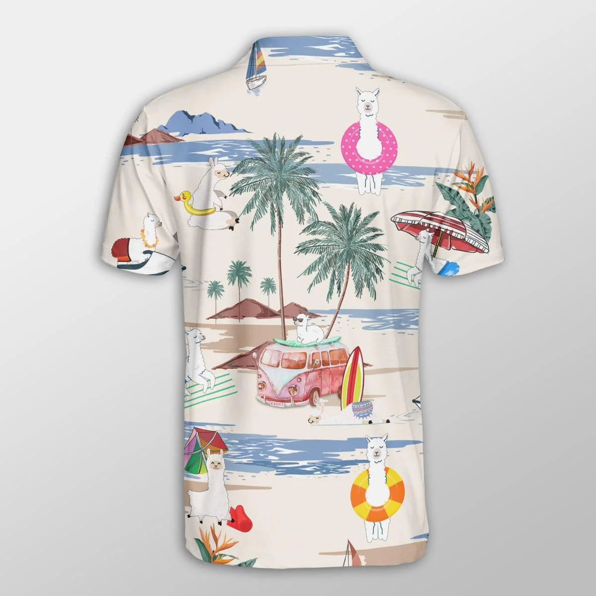Llama Men Polo Shirts For Summer - Llama Summer Beach Pattern Button Shirts For Men - Perfect Gift For Llama Lovers, Cattle Lovers - Image 2