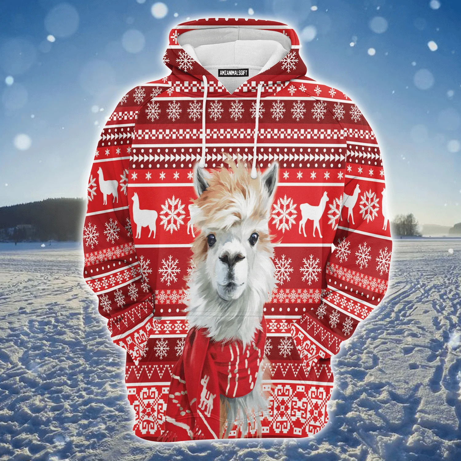 Llama Premium Christmas Hoodie, Cute Festive Llama Unisex Hoodie For Men & Women - Perfect Gift For Christmas, Llama Lover