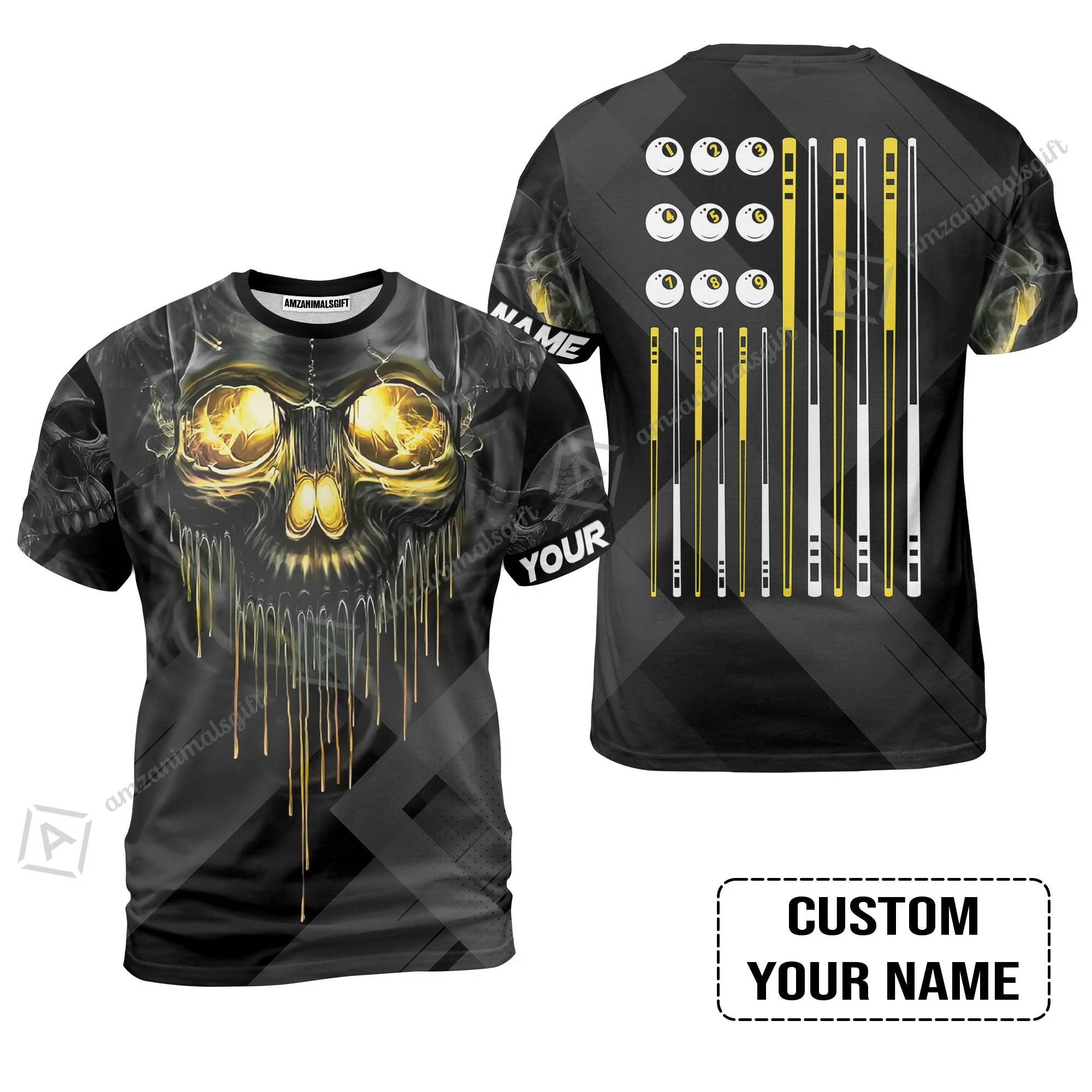 Long Sleeve Men Polo Shirt - Billiards Pool Player Skull Custom Polo Shirt, Skull Billiards Shirt For Billiards Players, Personalized Billiards Gift - Image 7