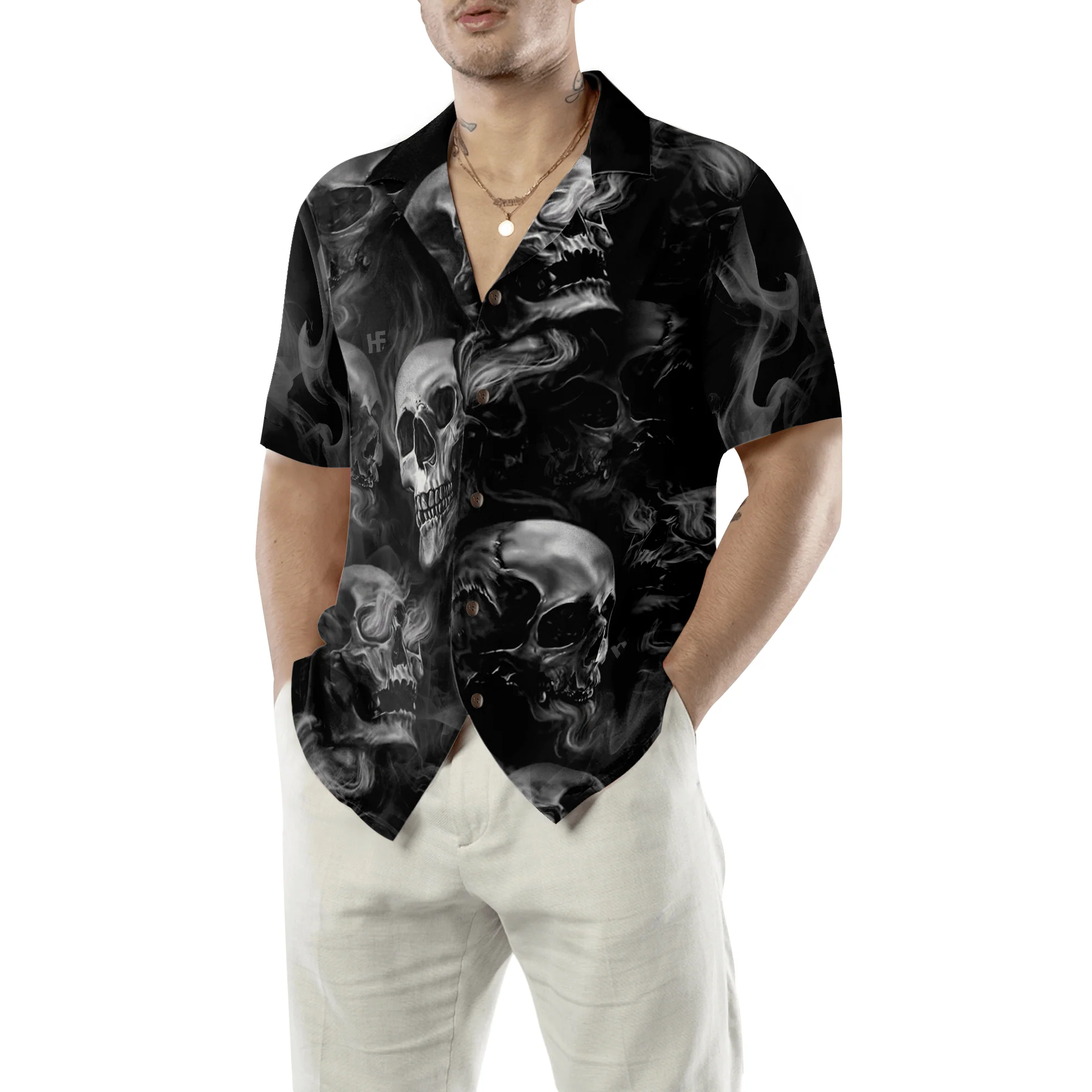 Luxury Skull Smoke Black Background Aloha Hawaiian Shirt For Summer, Colorful Shirt For Men Women, Perfect Gift For Friend, Team, Family - Image 3