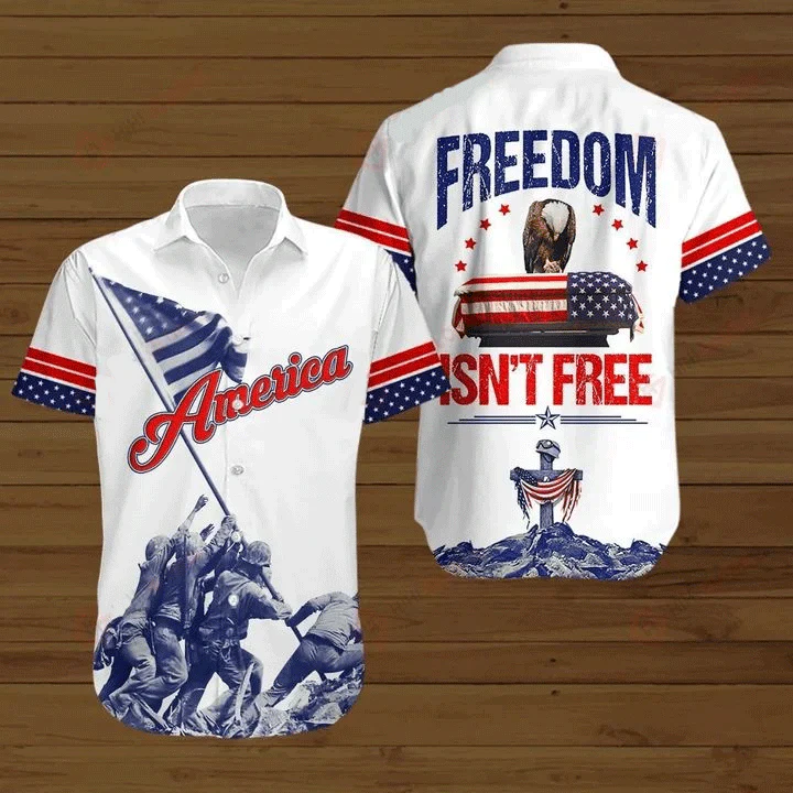 Memorial Day American Flag White Aloha Hawaiian Shirts For Men Women, USA Flag Hawaiian Shirt For Summer, Independence Day, Freedom Isn't Free
