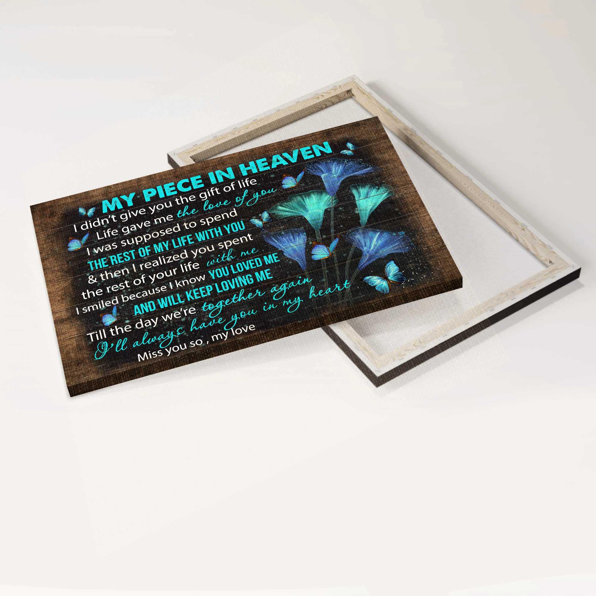 Memorial Premium Wrapped Landscape Canvas - Blue butterflies, Beautiful butterfly canvas, My piece in heaven - Heaven Gifts for members family - Image 3