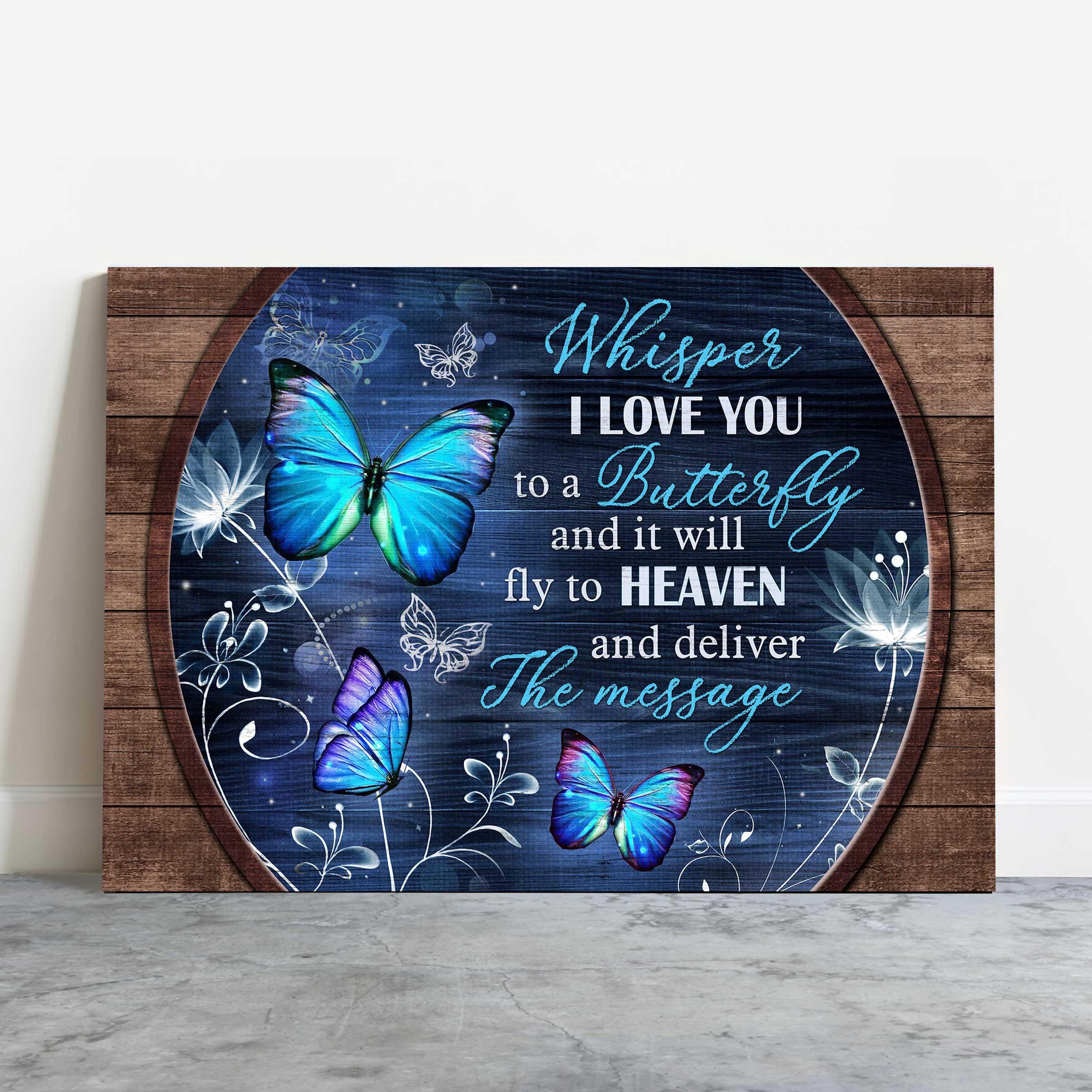Memorial Landscape Canvas- Blue butterfly, Abstract flowers, Memorial gift- Gift for members family- Whisper I love you to a butterfly - Heaven Landscape Canvas Prints, Home Decor Wall Art - Image 2