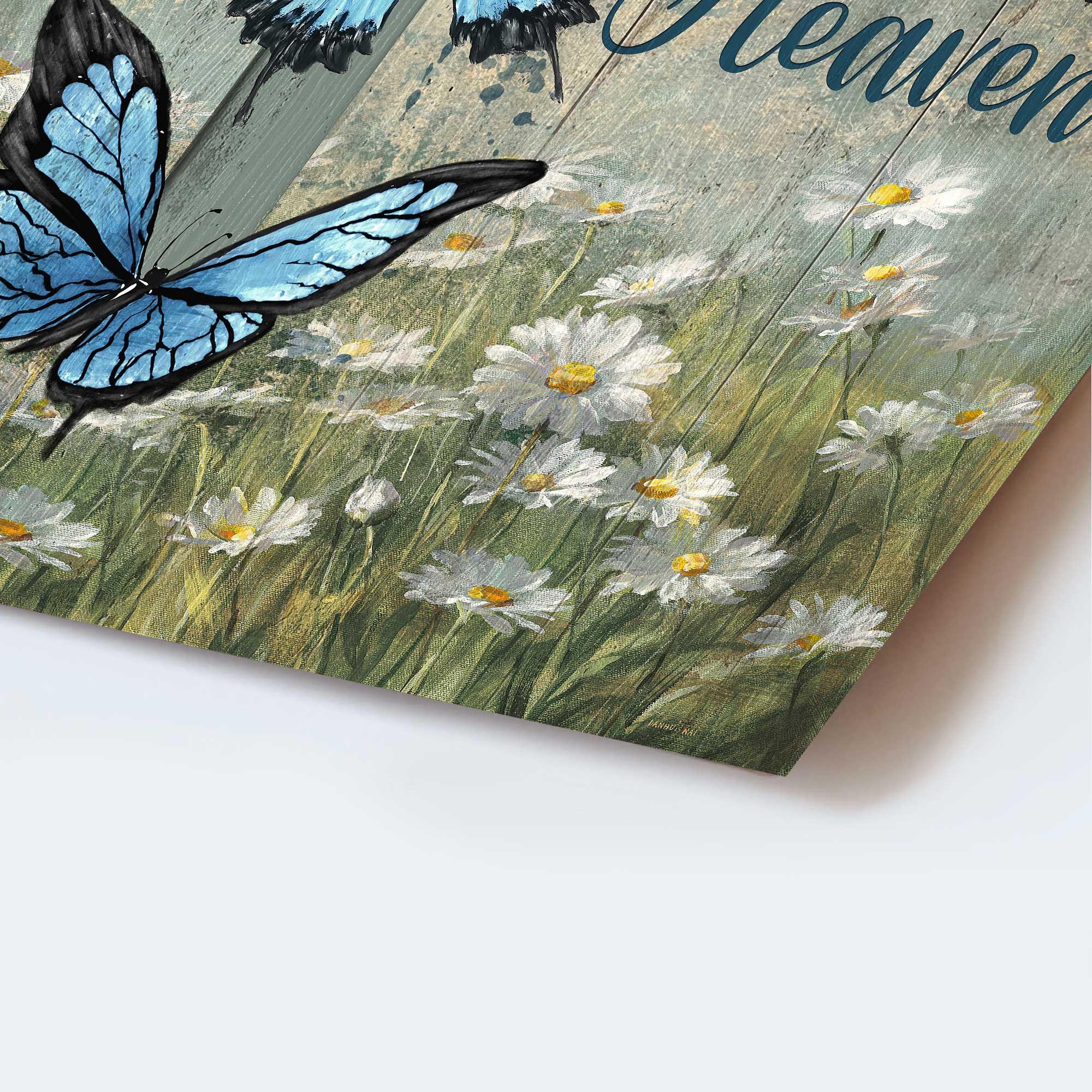 Memorial Portrait Canvas- Blue butterfly, Cross symbol, Daisy field - A big piece of my heart lives in heaven - Heaven Portrait Canvas - Gift for members family - Image 5