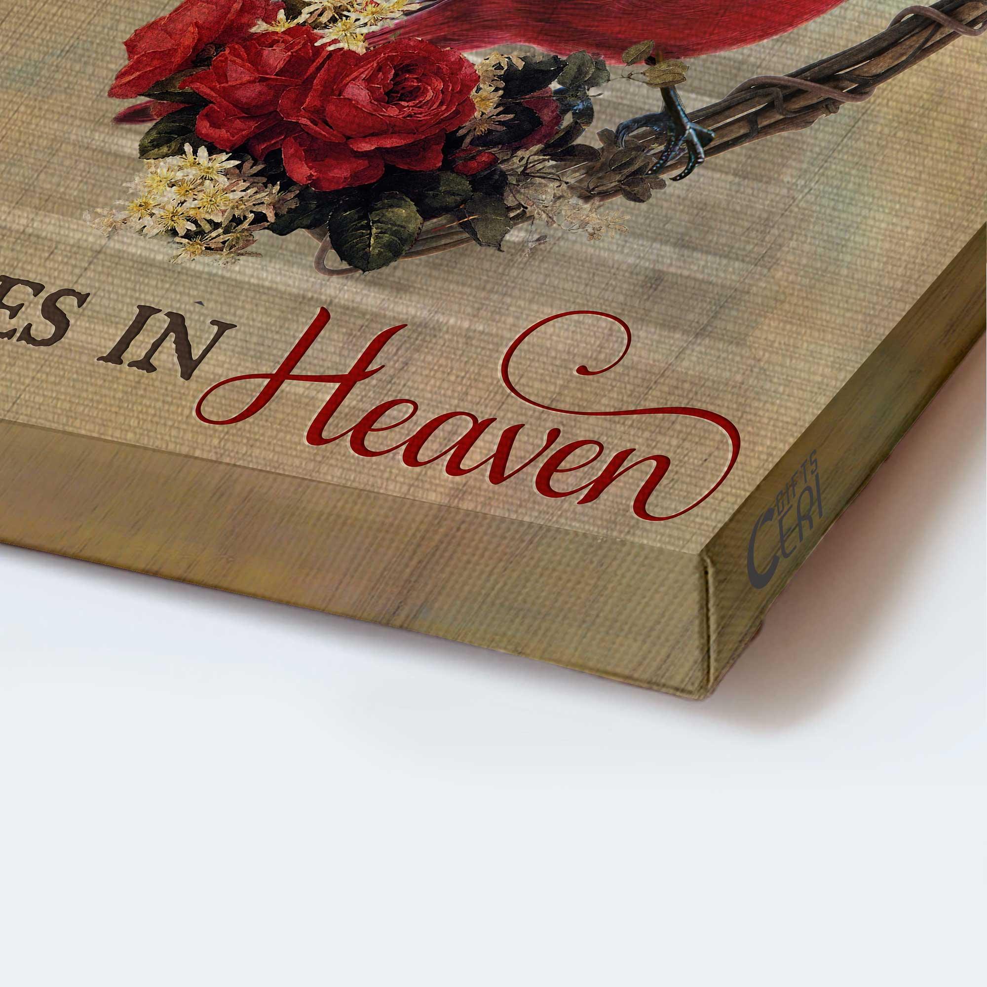 Memorial Portrait Canvas- Flower wreath, Red rose, Cardinal drawing canvas- Gift for members family- A big piece of my heart lives in heaven - Heaven Portrait Canvas Prints, Wall Art - Image 4