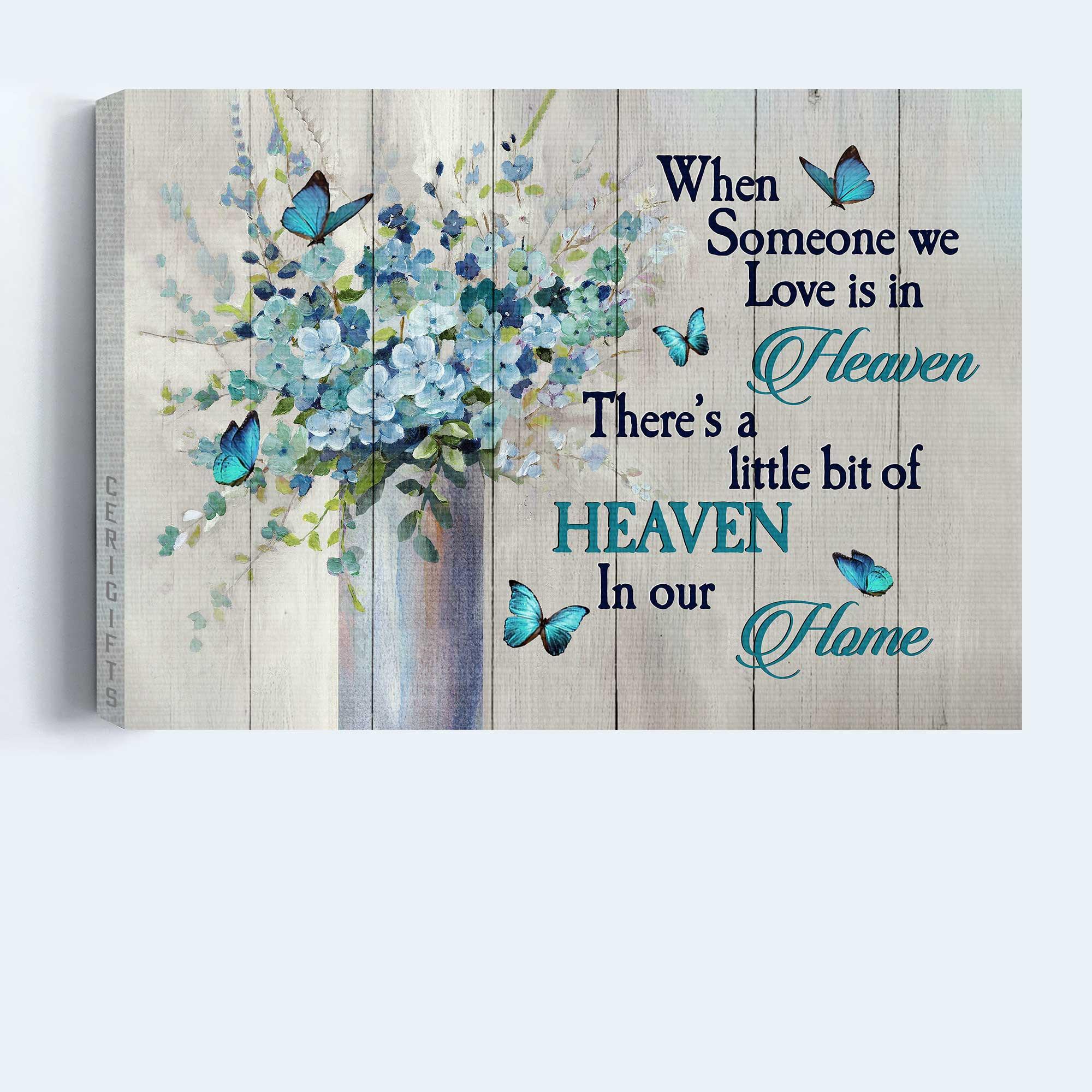Memorial Premium Wrapped Landscape Canvas - Baby Flower Vase, Blue Butterfly, When Someone We Love Is In Heaven - Heaven Gifts For Family Members